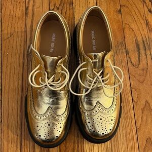Marc Nolan Super Light Weight Gold Leather Lug Wingtip Platform Lace Up Shoes